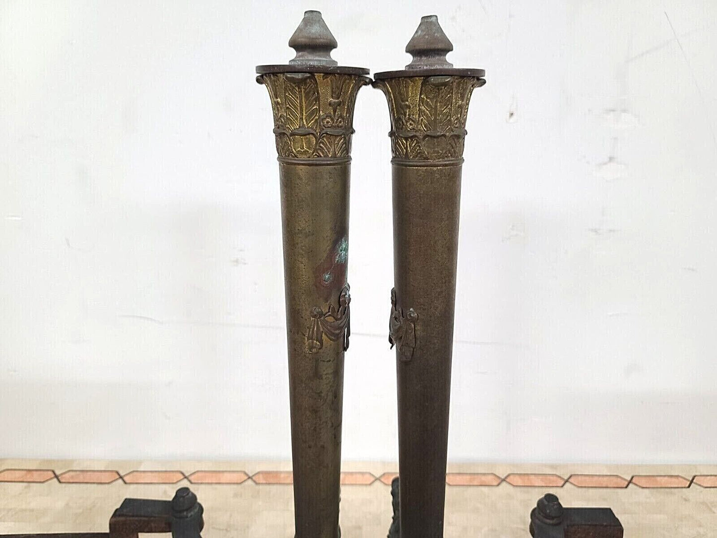 Antique Brass Dragons Fireplace Andirons - a Pair