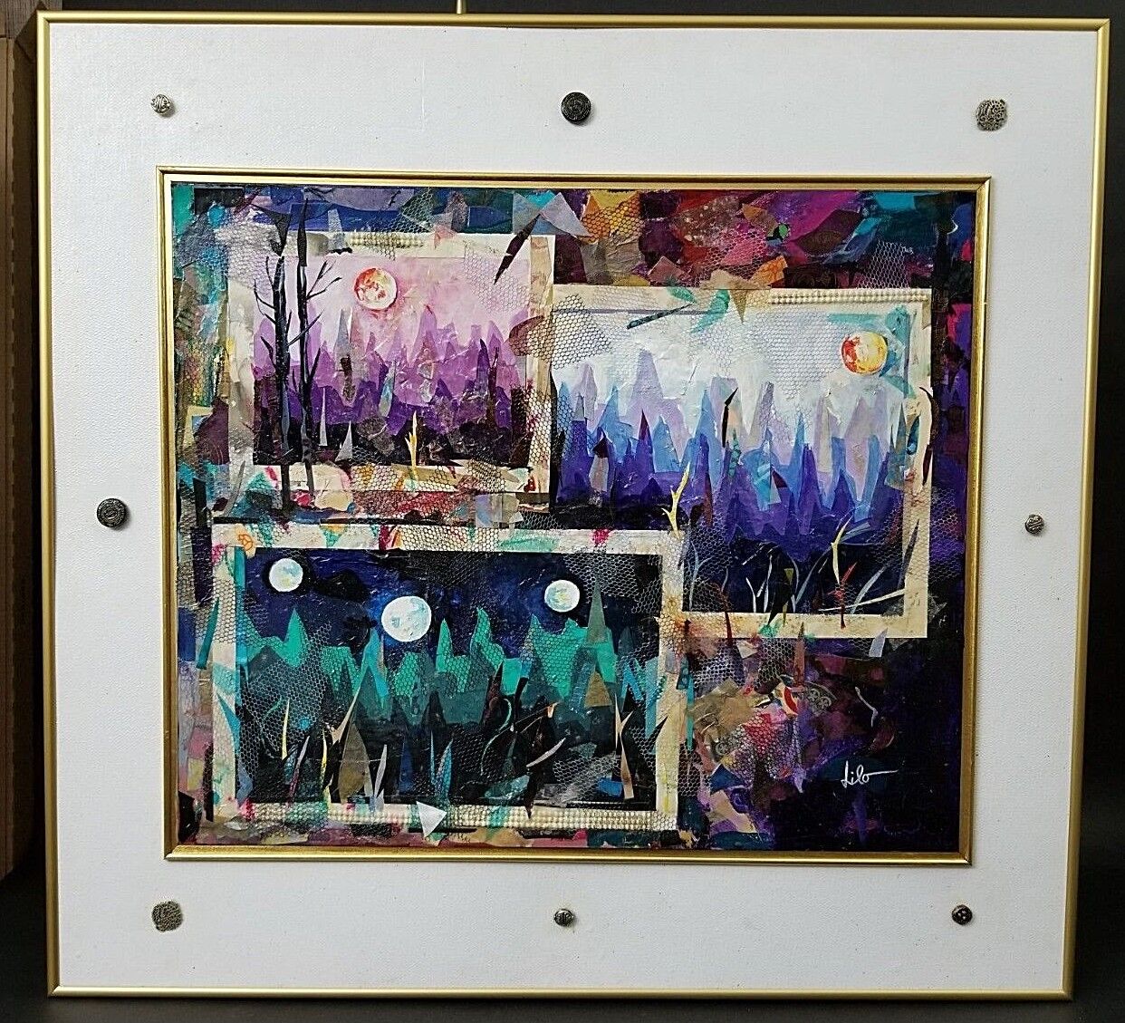 LILO KINNE Original Multidimensional Painting Collage Entitled "2 Suns 3 Moons"