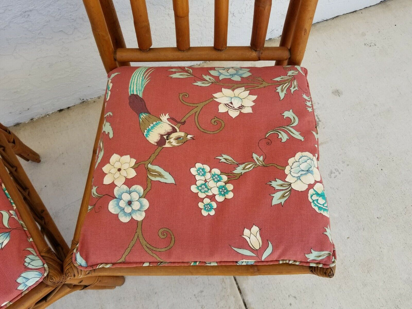 (2) Vintage MCM Bamboo Rattan Side Dining Accent Chairs