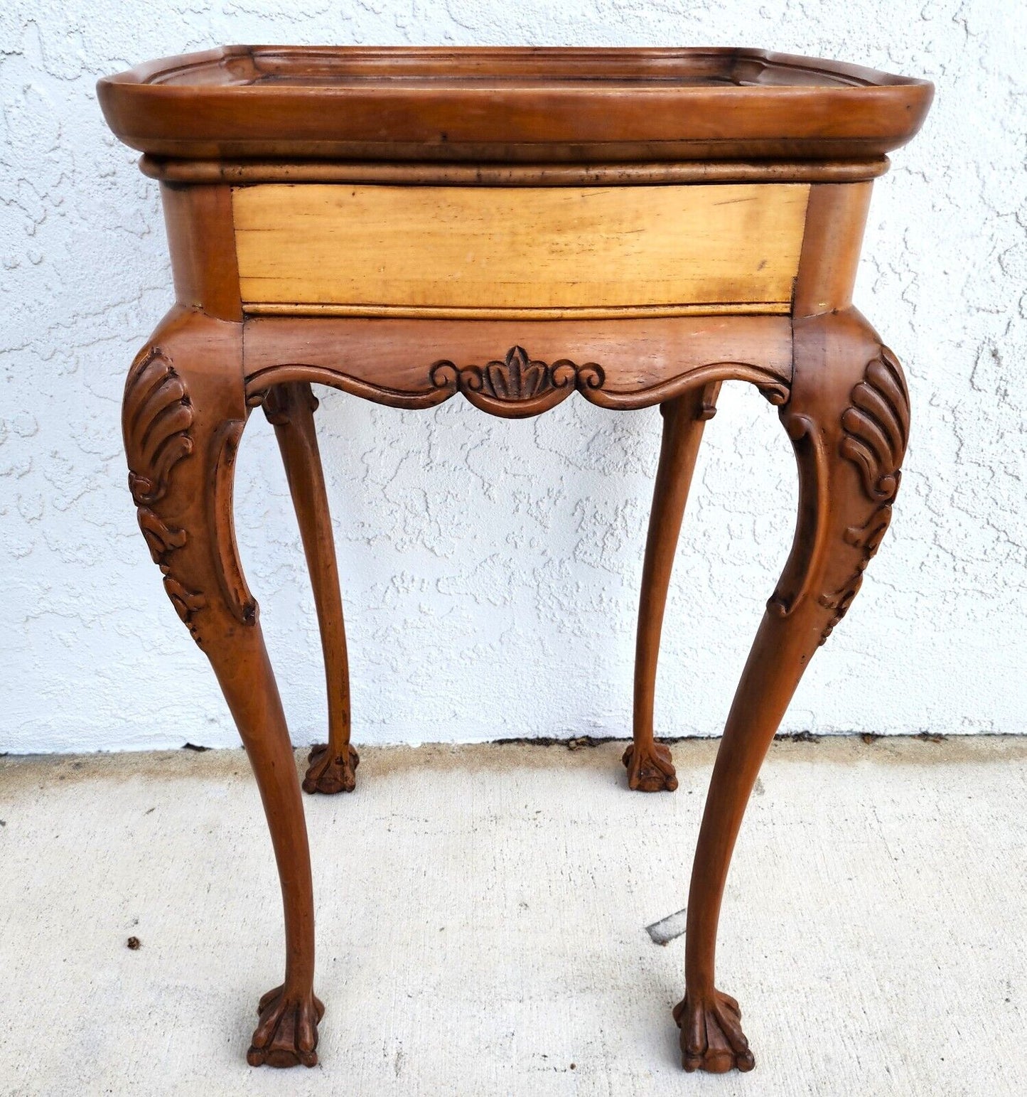 Antique Accent Table French Side Lamp Solid Wood Burl Top