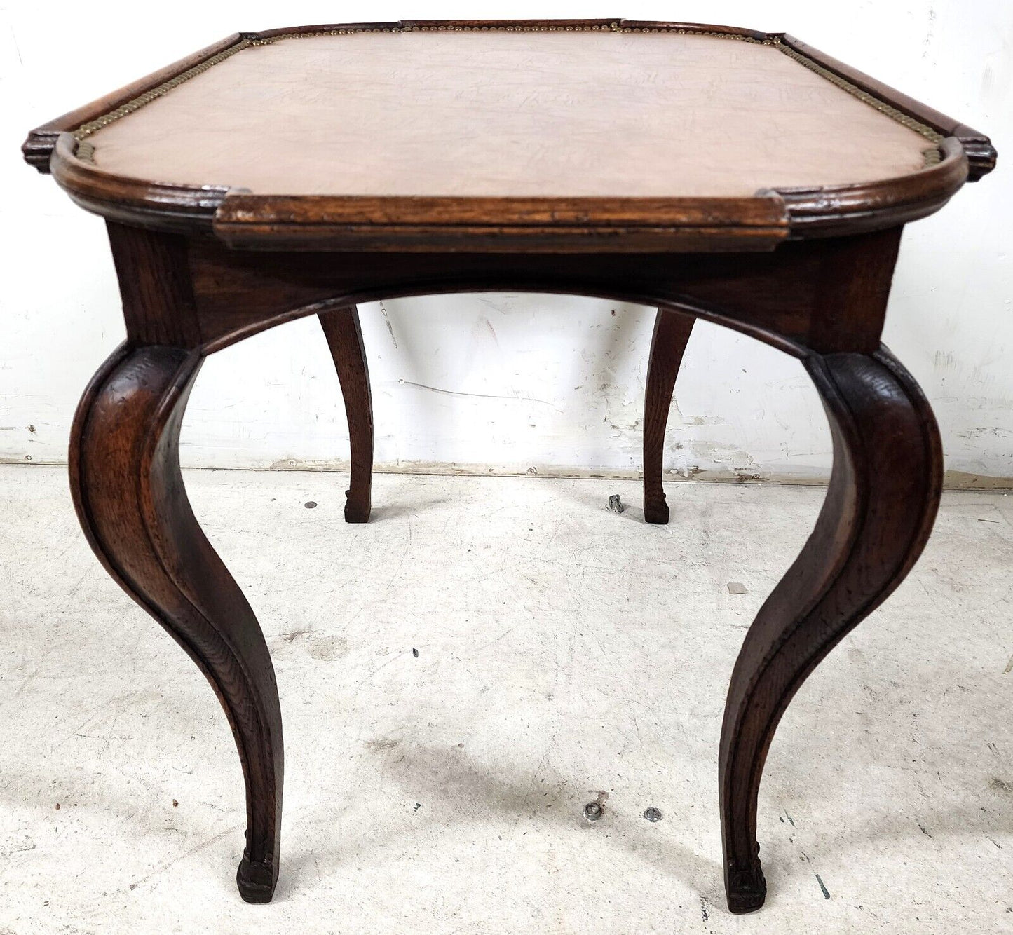 Country French Side Table Leather Top Oak Antique