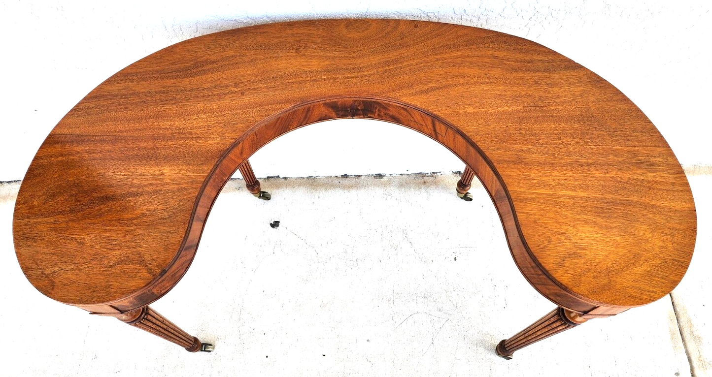 Wood Console Table Desk Mid Century Kidney Horseshoe Shape