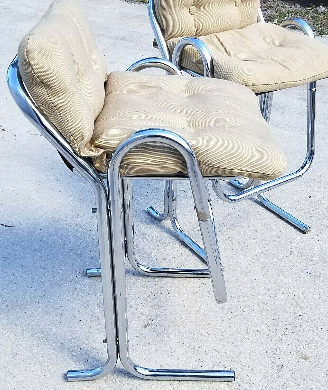 60's Pair of JERRY JOHNSON ARCADIA Mid Century Modern Tubular Chrome Bar Stools