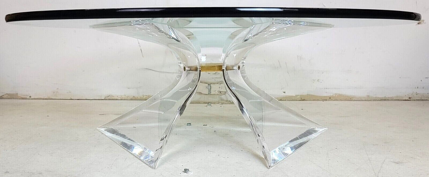Vintage Signed Butterfly Lucite Brass & Glass Coffee Table by LION IN FROST