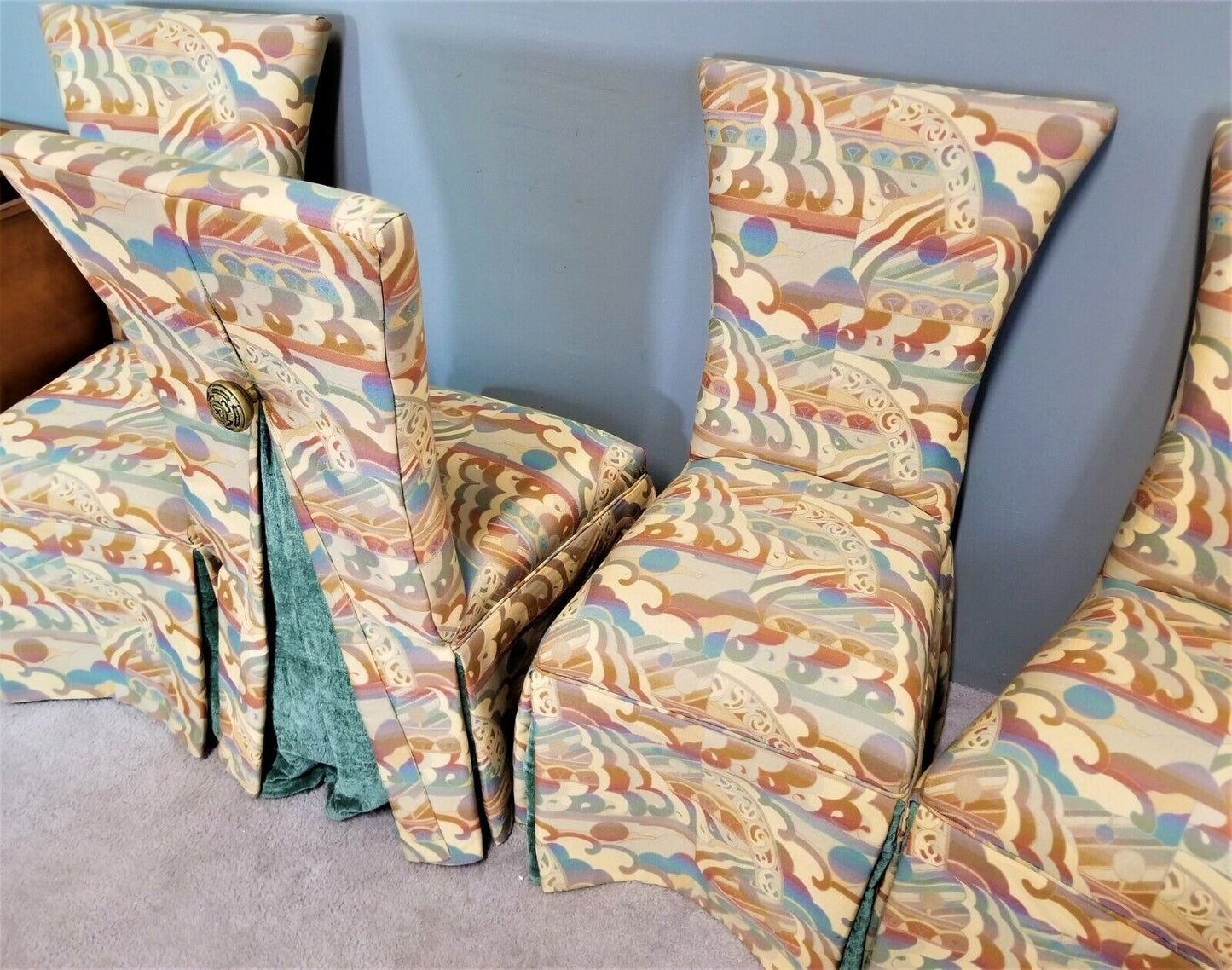 Set of 4 Beautifully Dual Layered Draped Parsons Upholstered Dining Chairs