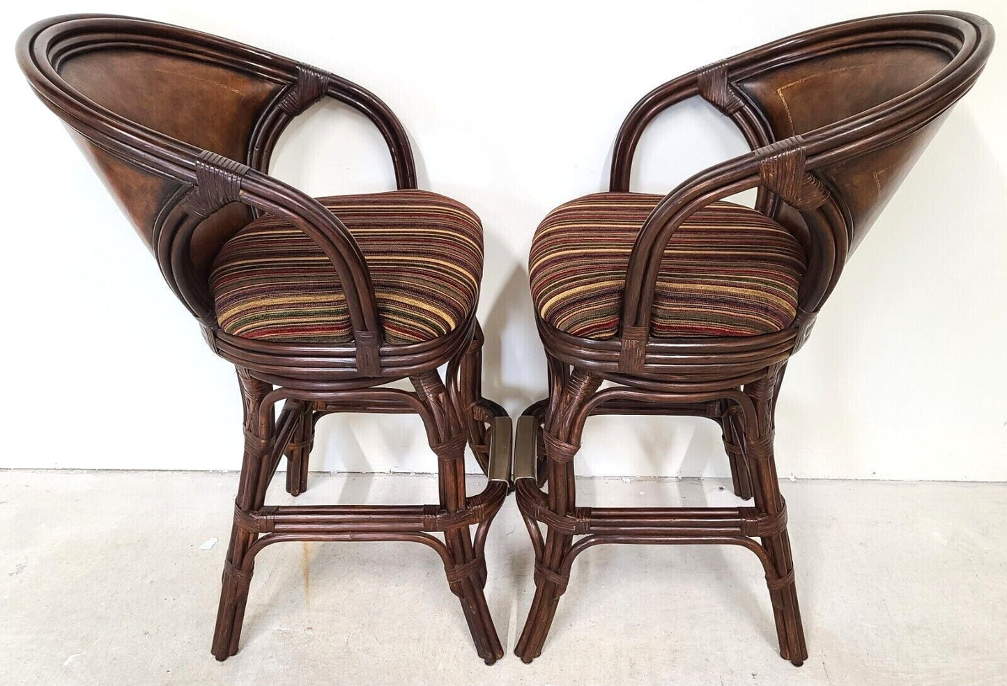 HOOKER Bamboo Rattan Leather Swivel Barstools - Set of 2