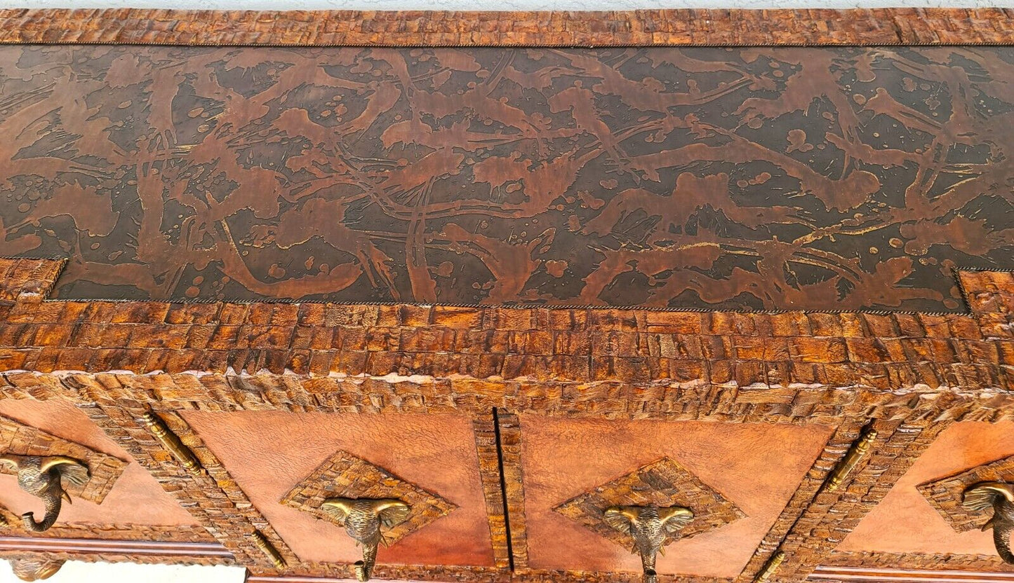 Huge Coconut Shell Brass Elephants & Brass Top Bar Cabinet by LLOYD BUXTON