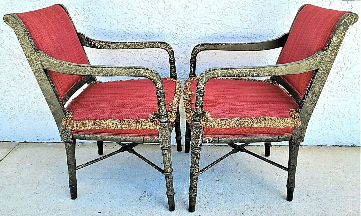 Pair of FAIRFIELD Regency Faux Bamboo Ebonized Dining Accent Armchairs