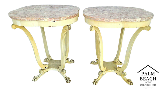 Tall Antique Louis XV Style Claw Footed Marble Side Tables Nightstands - A Pair