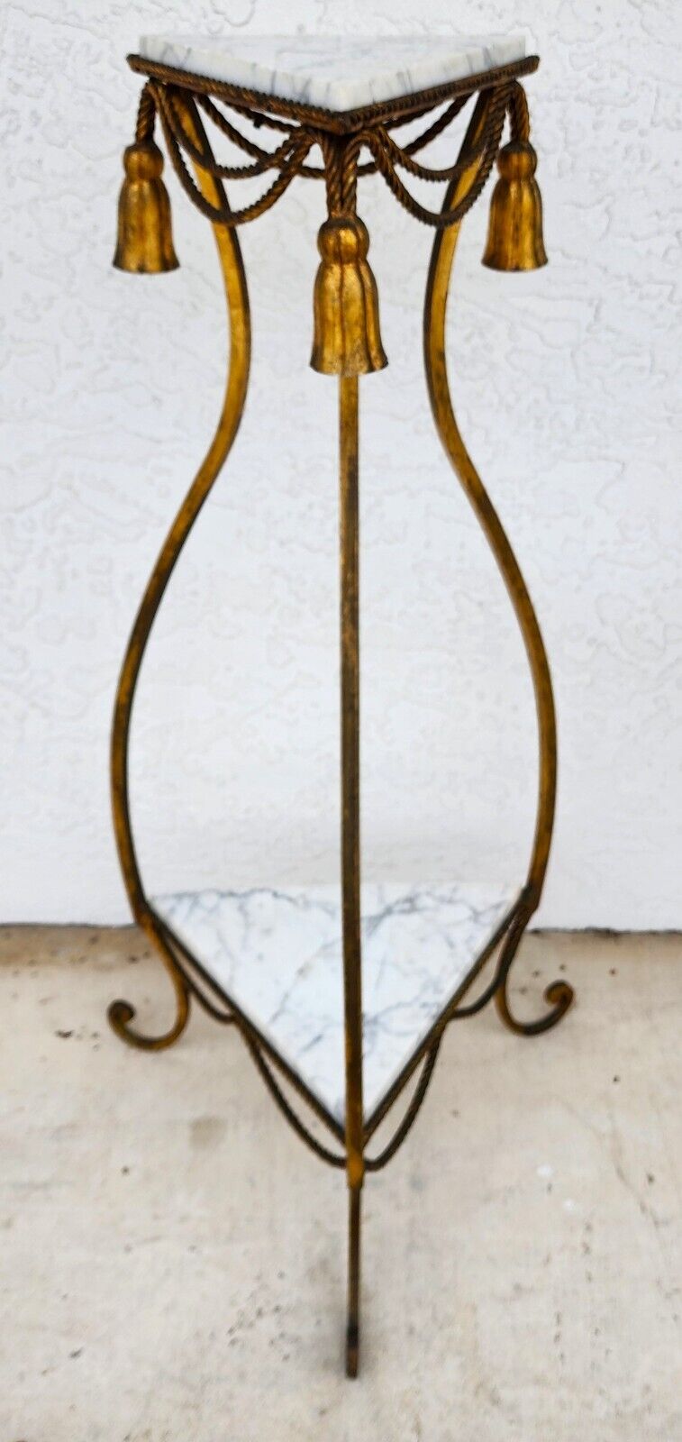 Rope and Tassel Gilt Pedestal with Carrera Marble Vintage