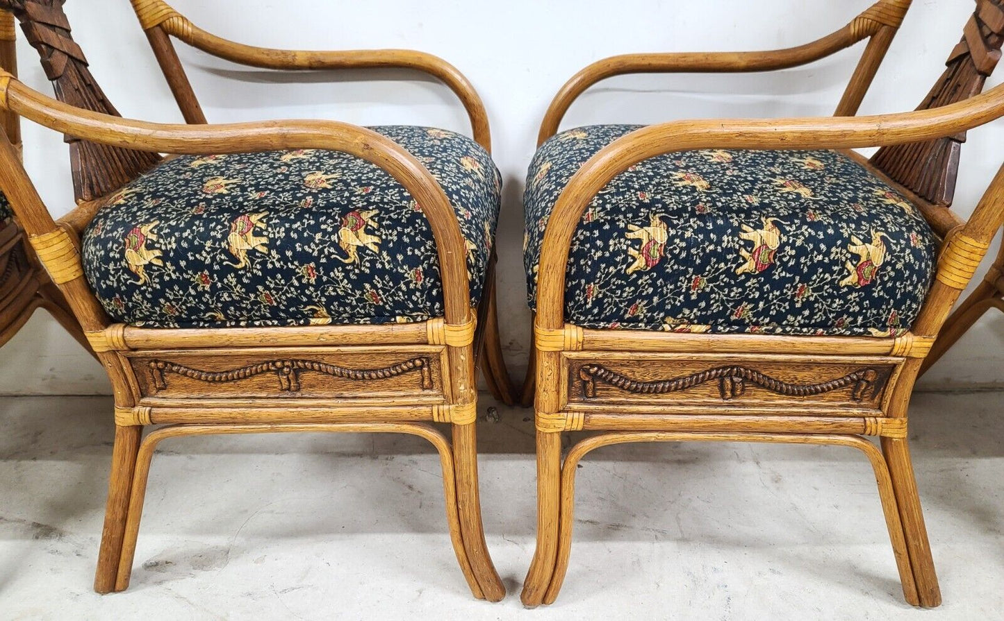 (4) Vintage Bamboo Bentwood Rattan Wheat Back Dining Armchairs