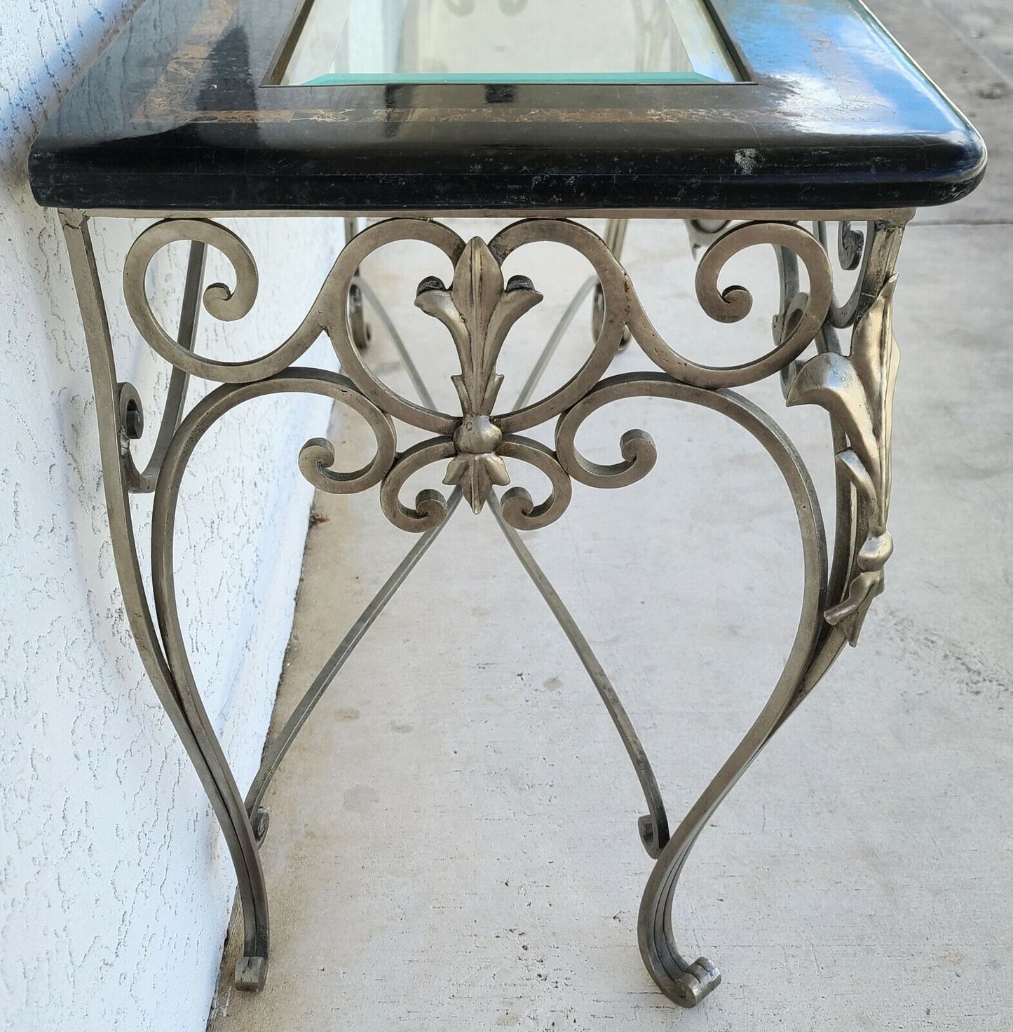 MAITLAND SMITH Tessellated Marble Brushed Steel Glass Console Sofa Table