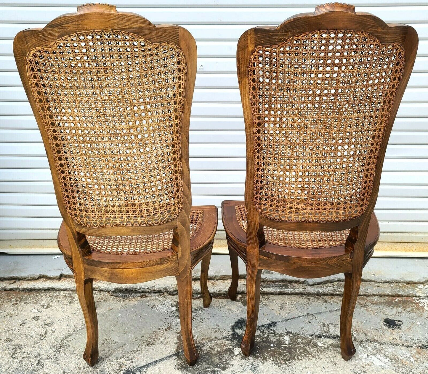 Antique Early 1900's French Provincial Cane Walnut Dining Chairs - Set of 6