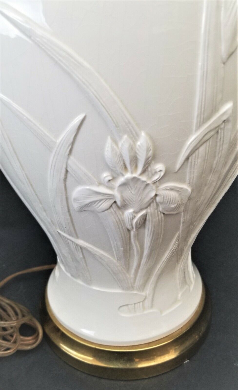 PAUL HANSON Ceramic Lamp with Raised Iris Relief Design and Brass Base