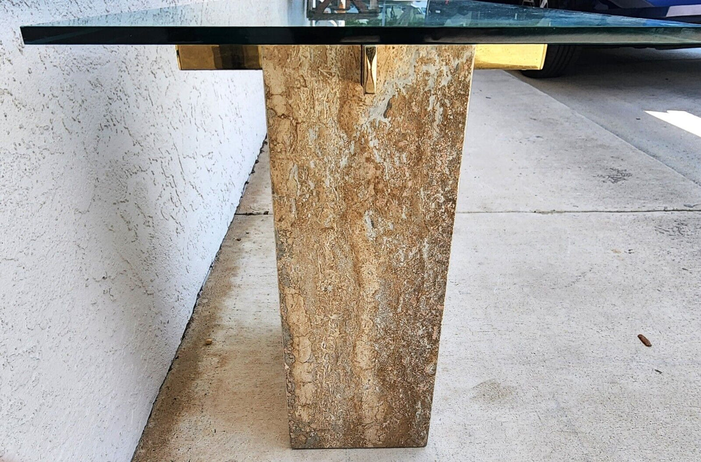 Travertine Side Table Marble Glass by ARTEDI 1970s