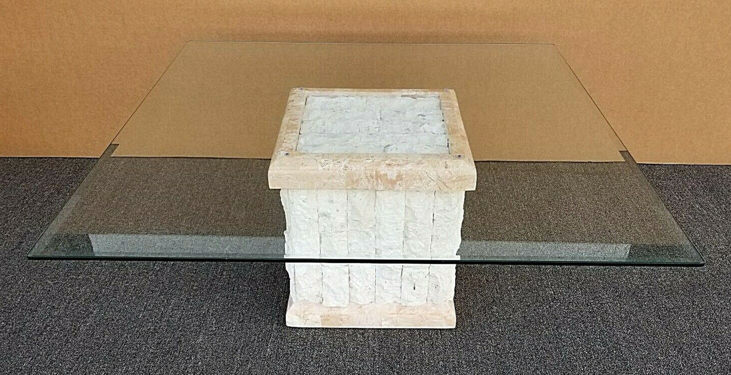 MCM MAGNUSSEN FURNITURE Tessellated Marble Stone Brass + Glass Side End Table