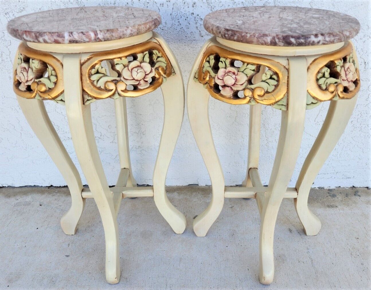 French Side Tables Gold Leaf Gilt Marble Tops