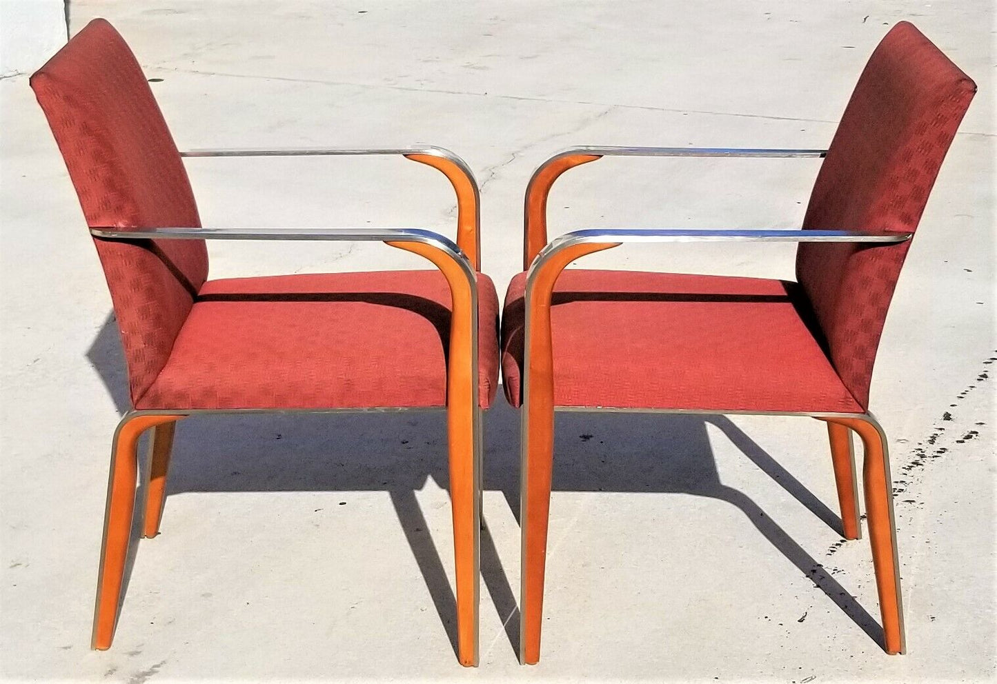 Set of 2 MCM Solid Chrome & Wood Dining Armchairs Accent Chairs