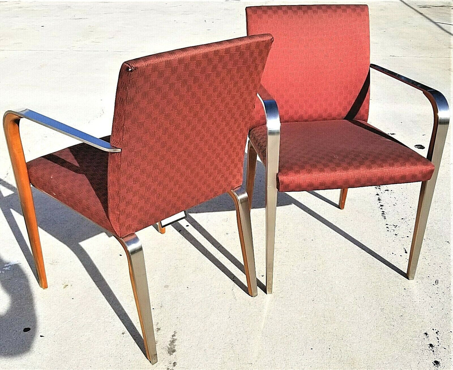 Set of 2 MCM Solid Chrome & Wood Dining Armchairs Accent Chairs