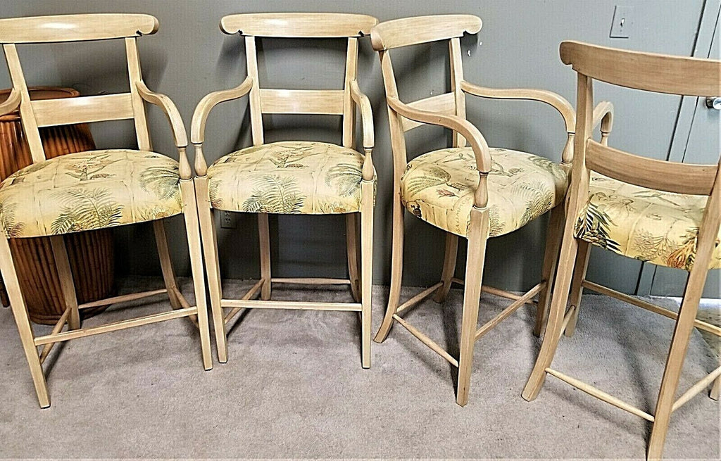 Set of 4 Tall WILLIAM SWITZER Country French Lacquered Light Wood Bar Stools