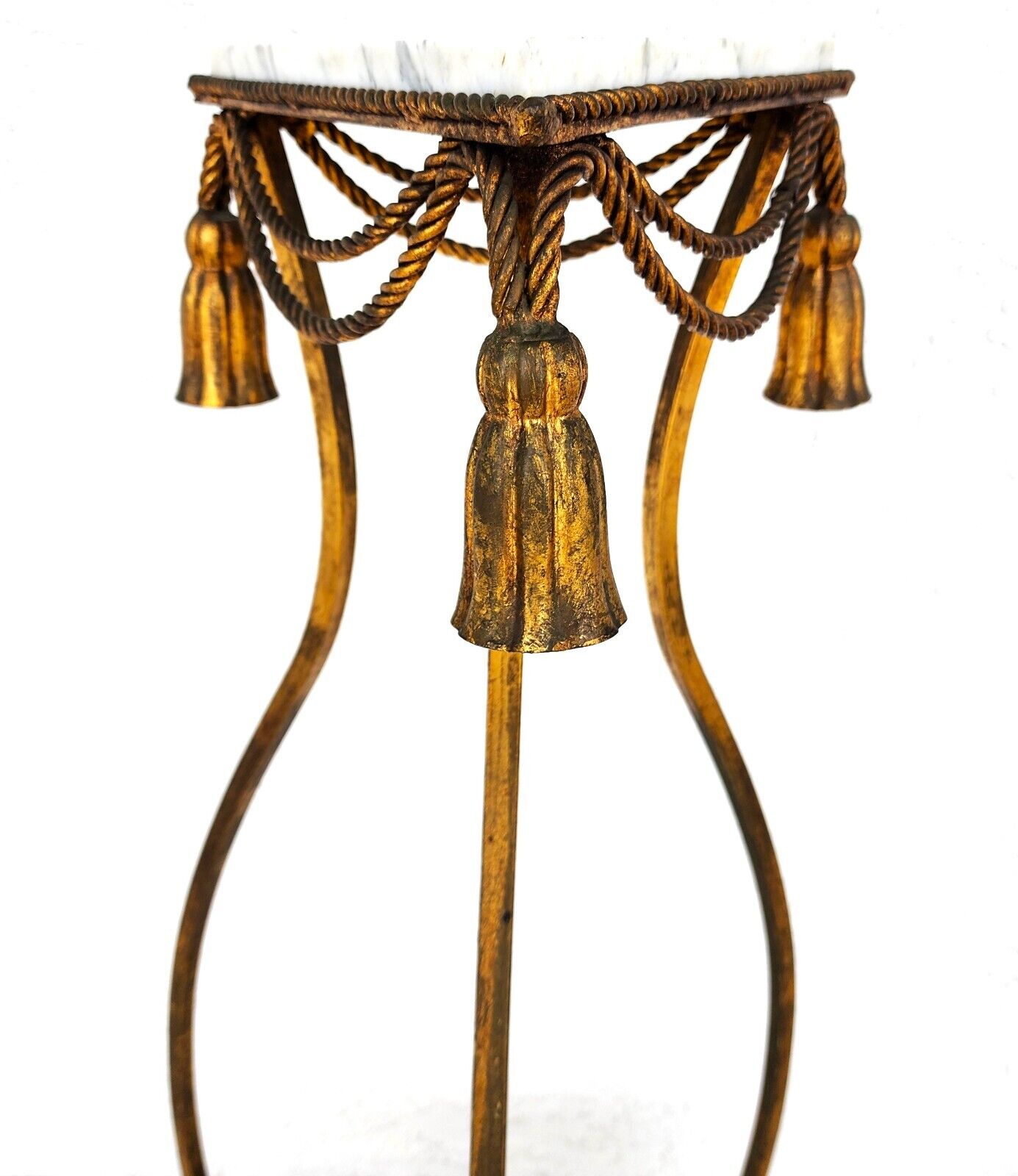Rope and Tassel Gilt Pedestal with Carrera Marble Vintage