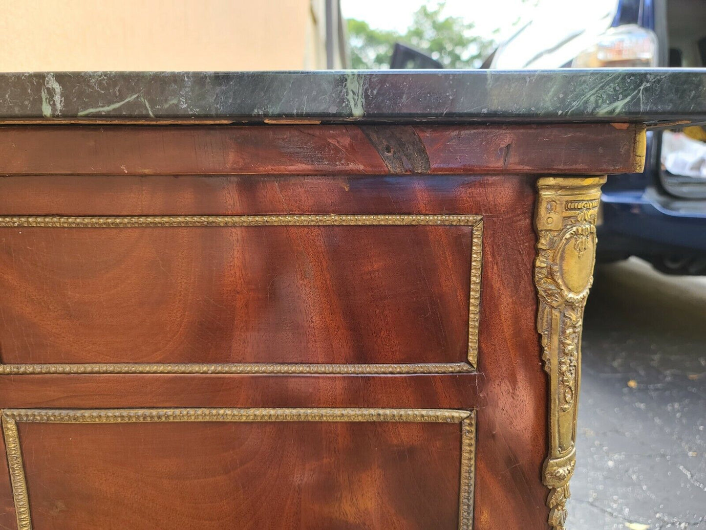 French Louis XV Marble Top Chest Dresser TV Stand with Gilt Ormolu Mounts