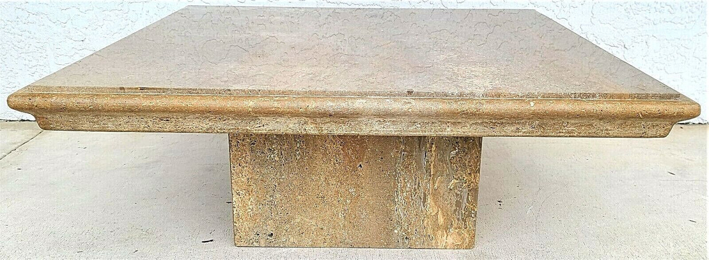 MCM Italian Travertine Marble & Brass Cocktail Coffee Table