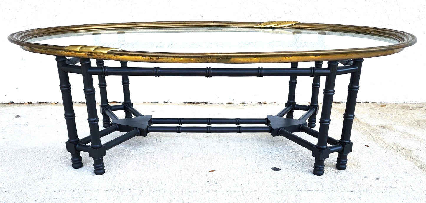 Brass Tray Coffee Table Bamboo Glass Chippendale Asian Regency