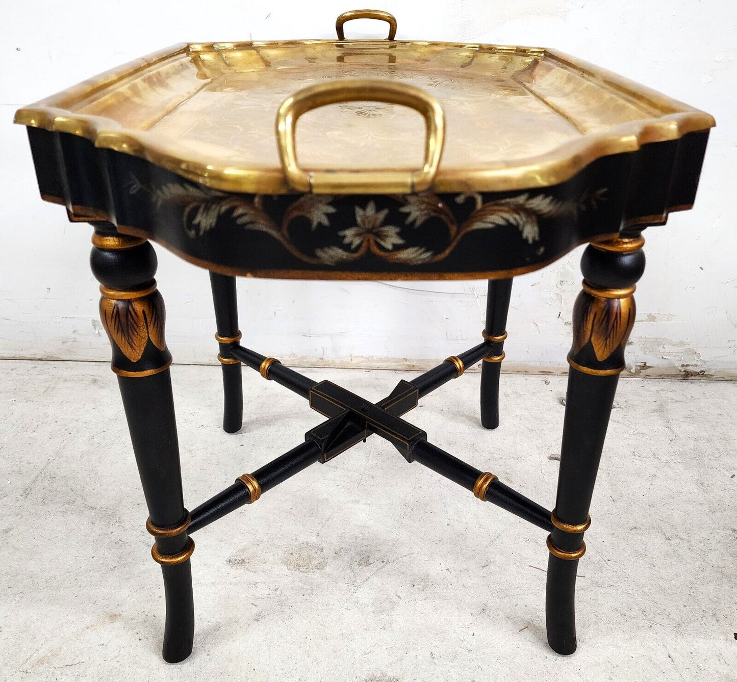 Brass Tray Table Vintage Regency Chinoiserie Asian