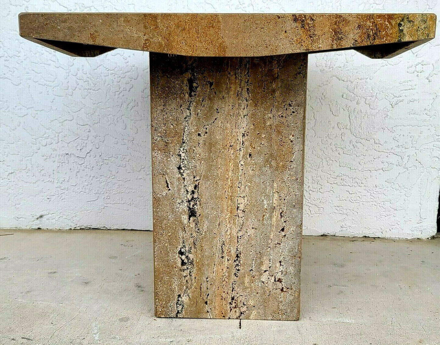 Italian Walnut Travertine Marble Side End Table by Stone International
