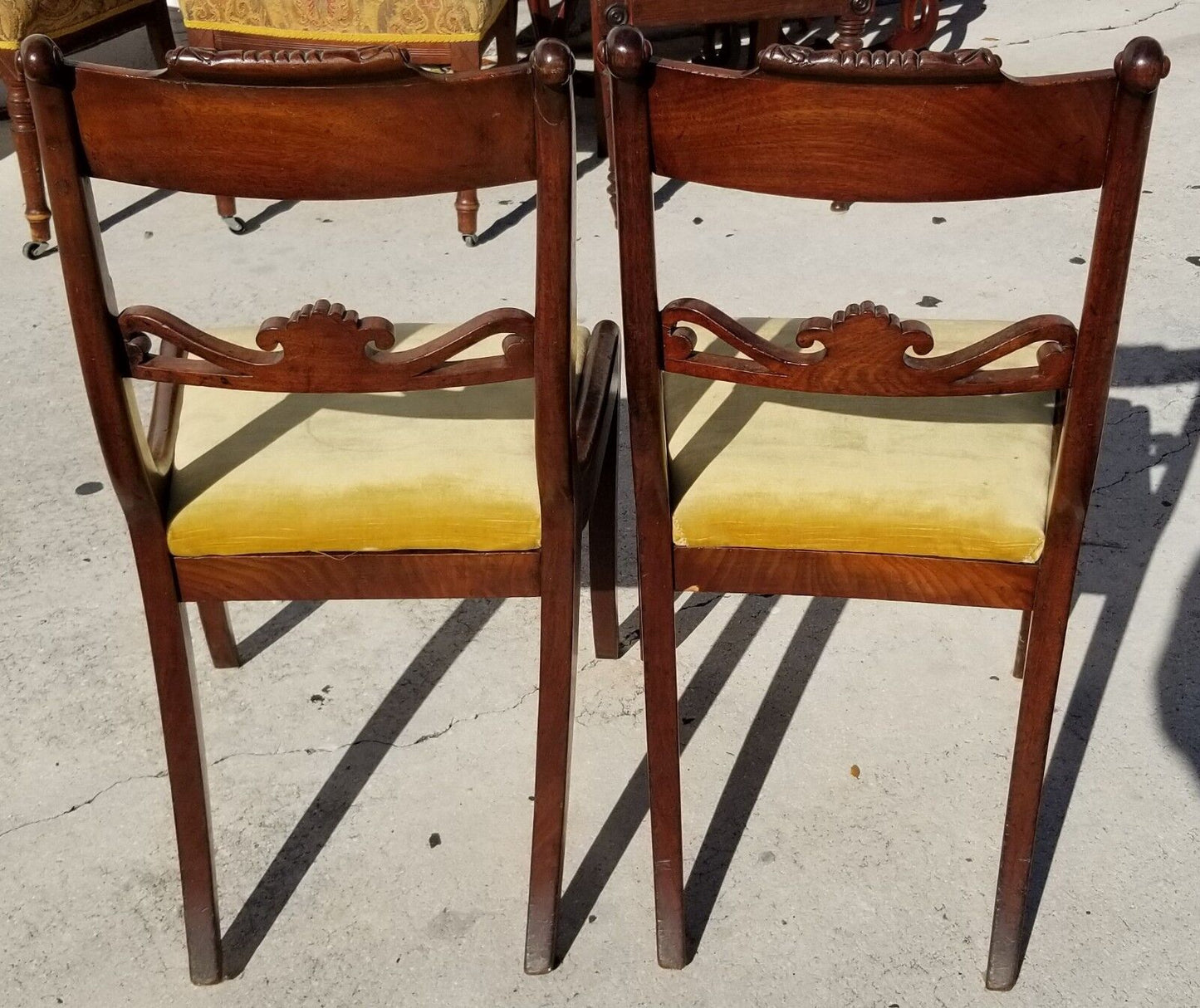 (1) ONLY William IV ca 1830 Hand Carved Mahogany Chairs Burl Bar Back Brass Inlay