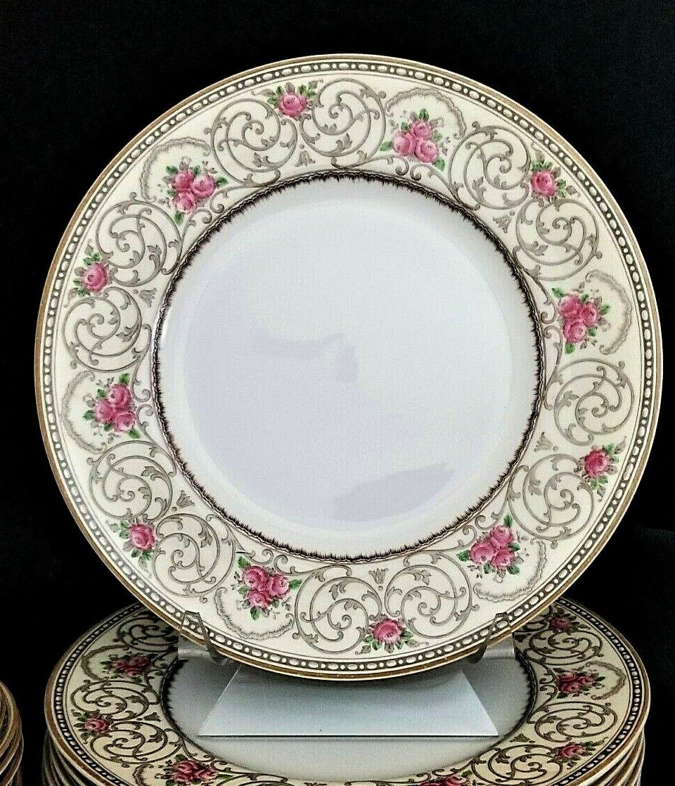 (1) WEDGWOOD Avondale Dinner Plate Cream with Scrolls and Pink Roses 10 3/4"