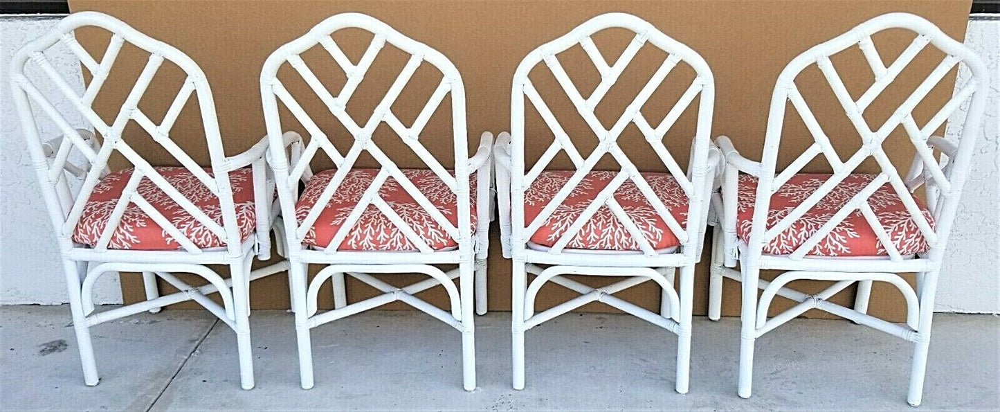 (4) McGuire Style Boho Rattan Dining Armchairs