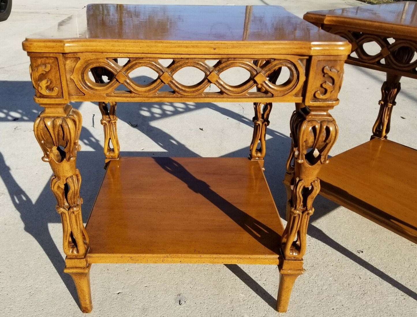 Pair of Vintage Italian Provincial Hand Carved Side End Tables