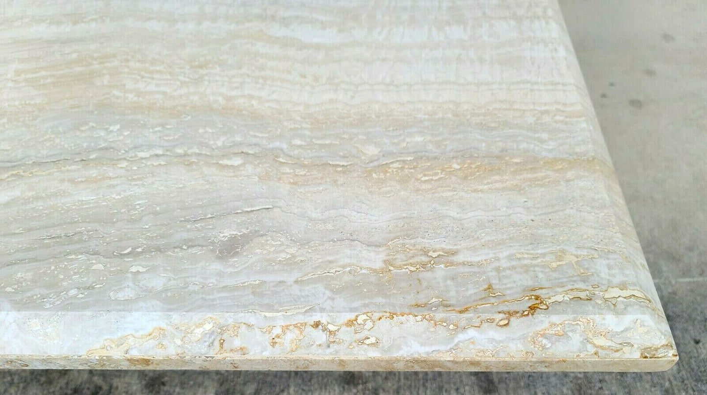 MCM Italian Travertine Marble & Brass Cocktail Coffee Table