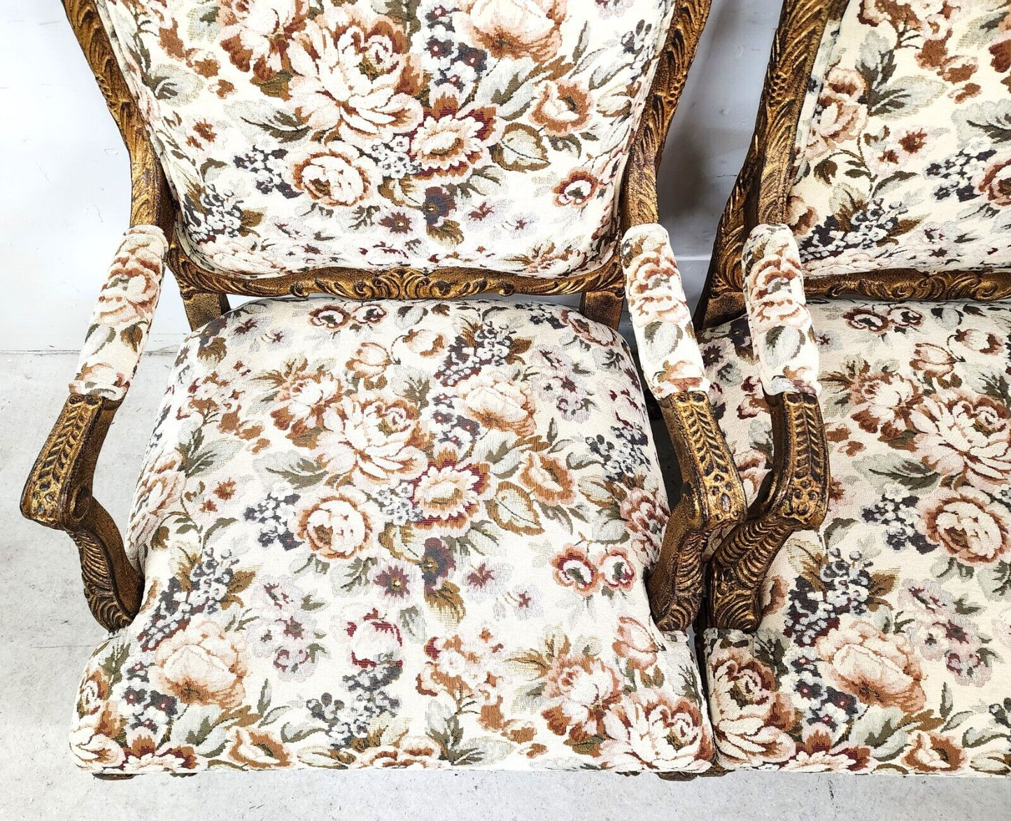 French Louis XV Rococo Giltwood Fauteuil Oversized Armchairs - a Pair