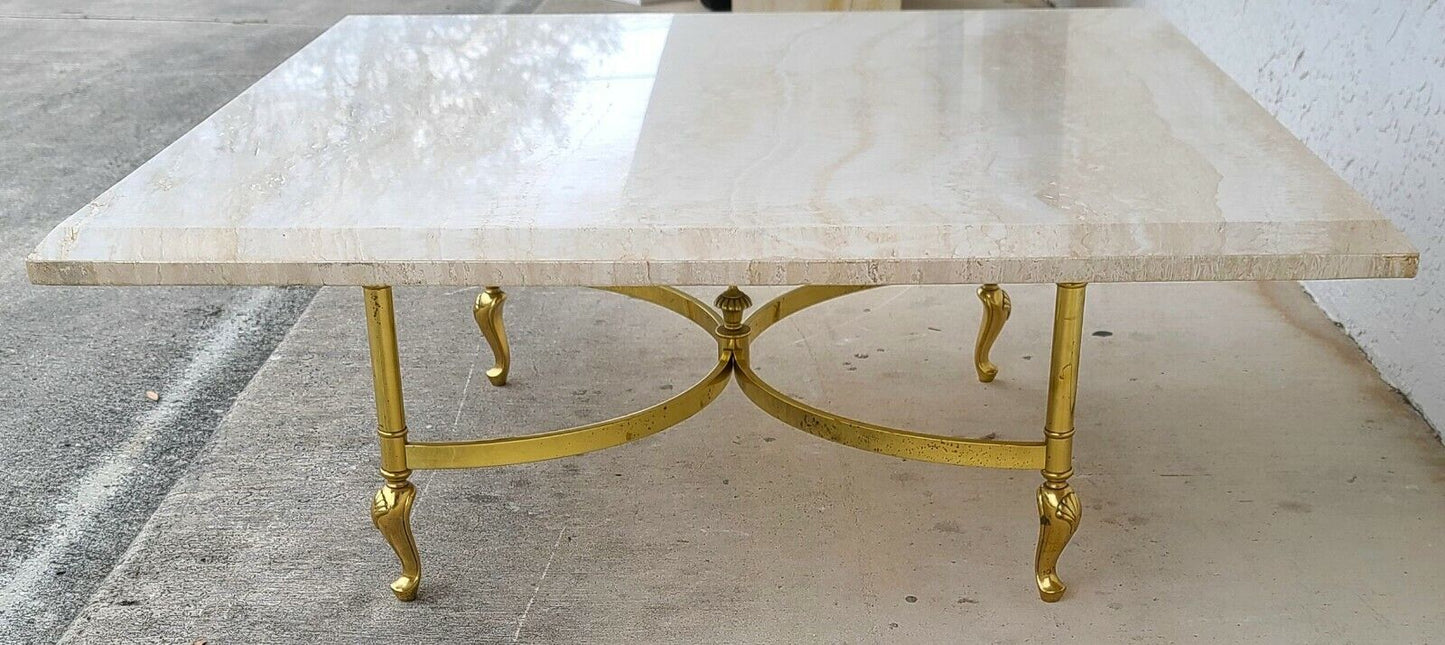 MCM Italian Travertine Marble & Brass Cocktail Coffee Table