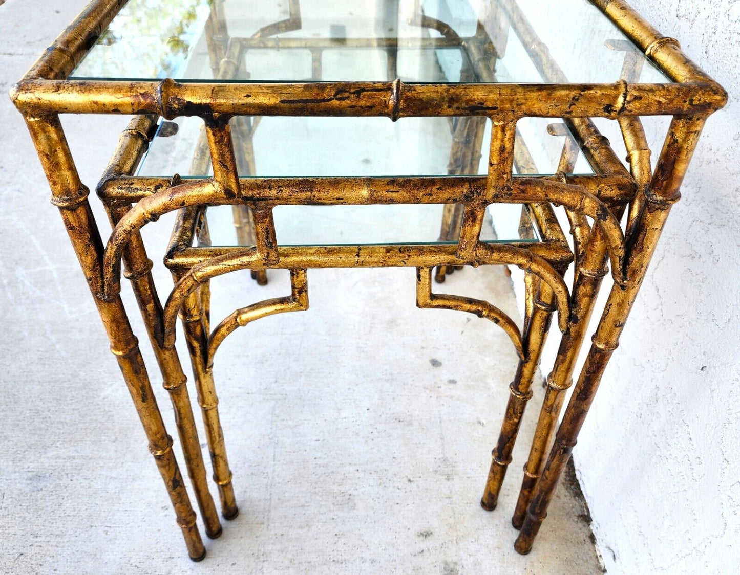 Vintage Nesting Tables Gilded Faux Bamboo Set of 3