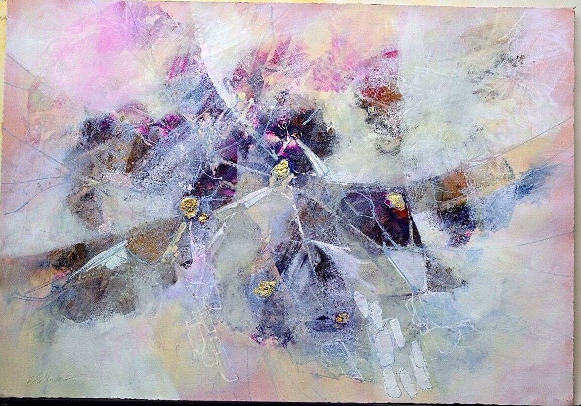 1988 Edward Goldman (1916-2006) Acrylic Gold Leaf Ink Painting Signed