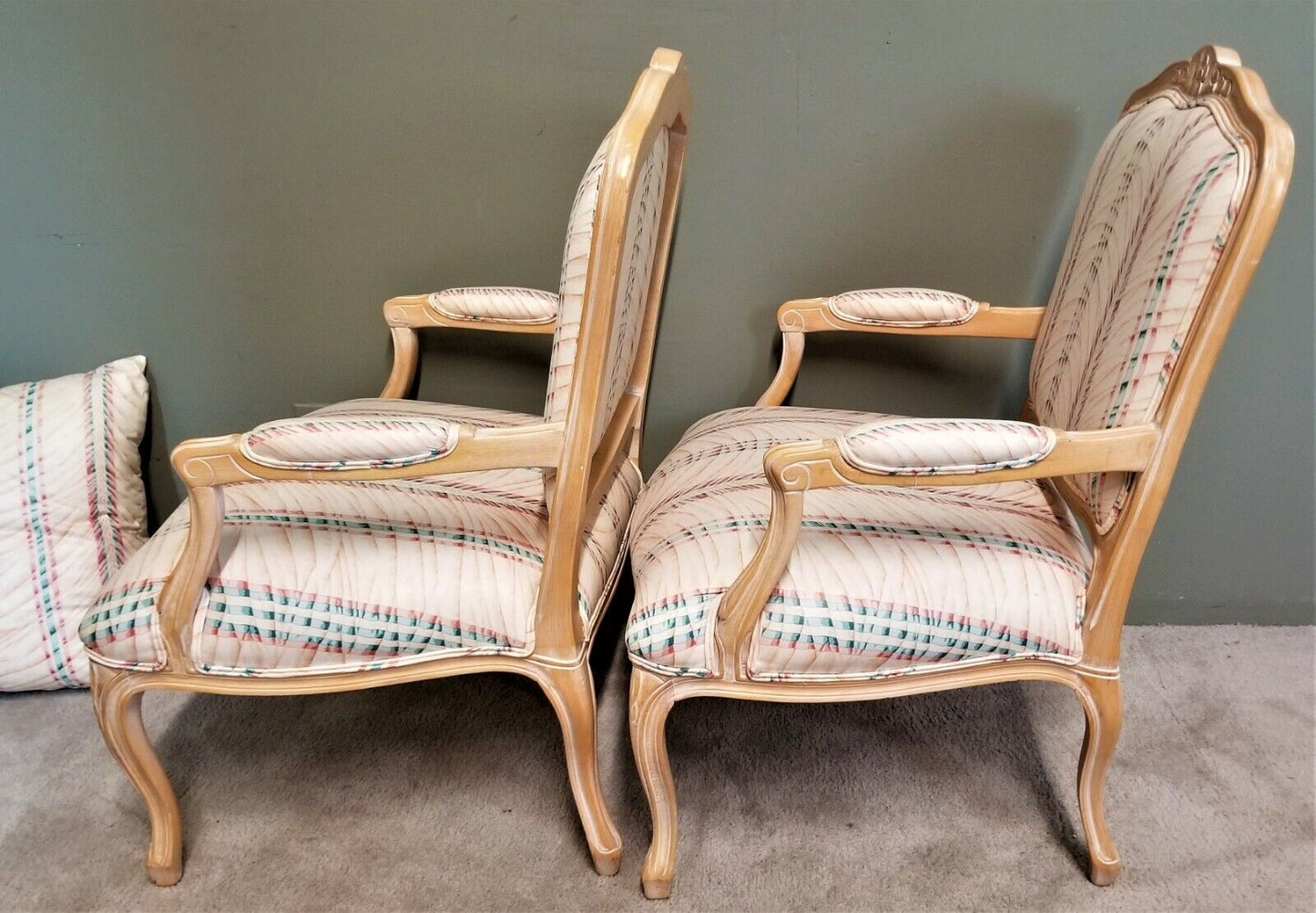 2 CHATEAU DA'X Country French Provincial Tropical Carved Wood Fauteuil Armchairs