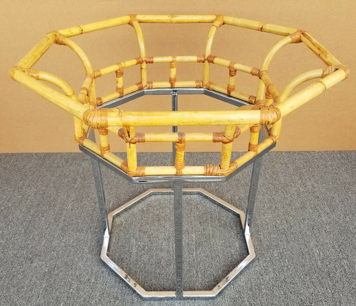 Vintage MCM Milo Baughman Style Chrome Bamboo Rattan Glass Dining Gaming Table