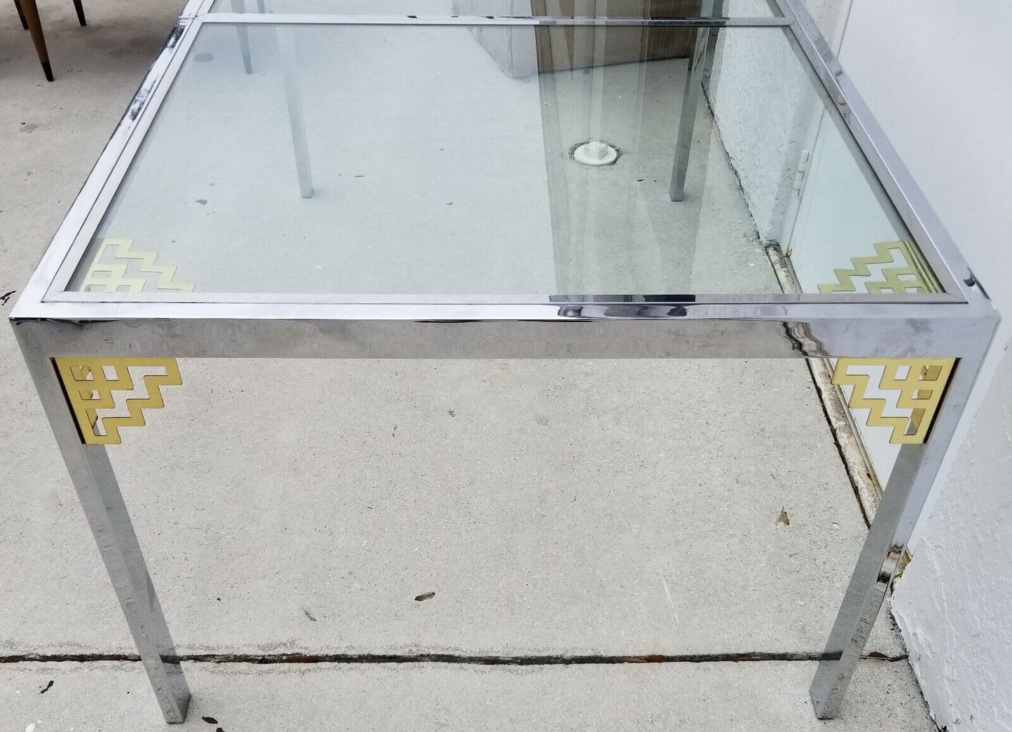 MCM 1970's MASTERCRAFT Style Hollywood Regency Chrome and Glass Dining Table 60"