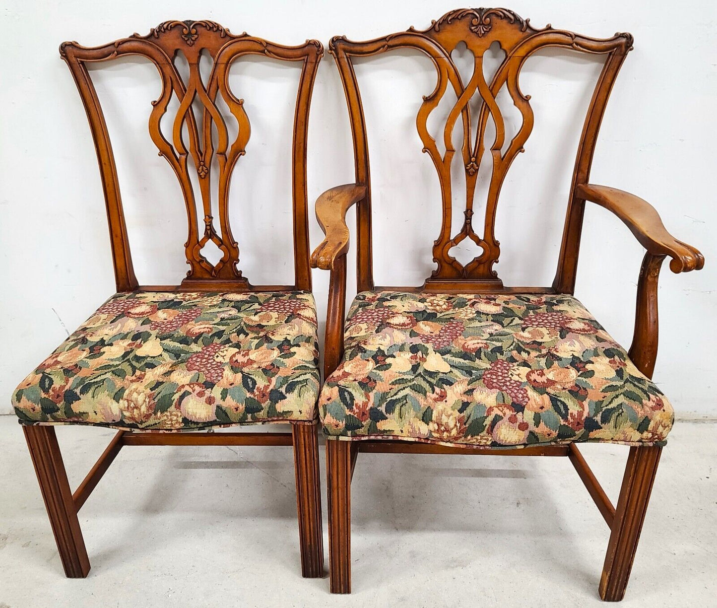 Antique 1930s Set of 6 Mahogany Chippendale Dining Chairs