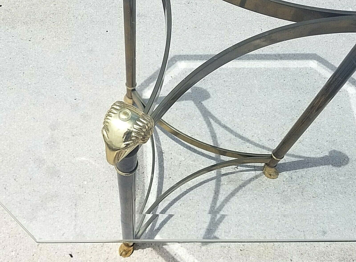 LaBarge Style Hollywood Regency Brass Rams Head Hoof Footed End Side Table