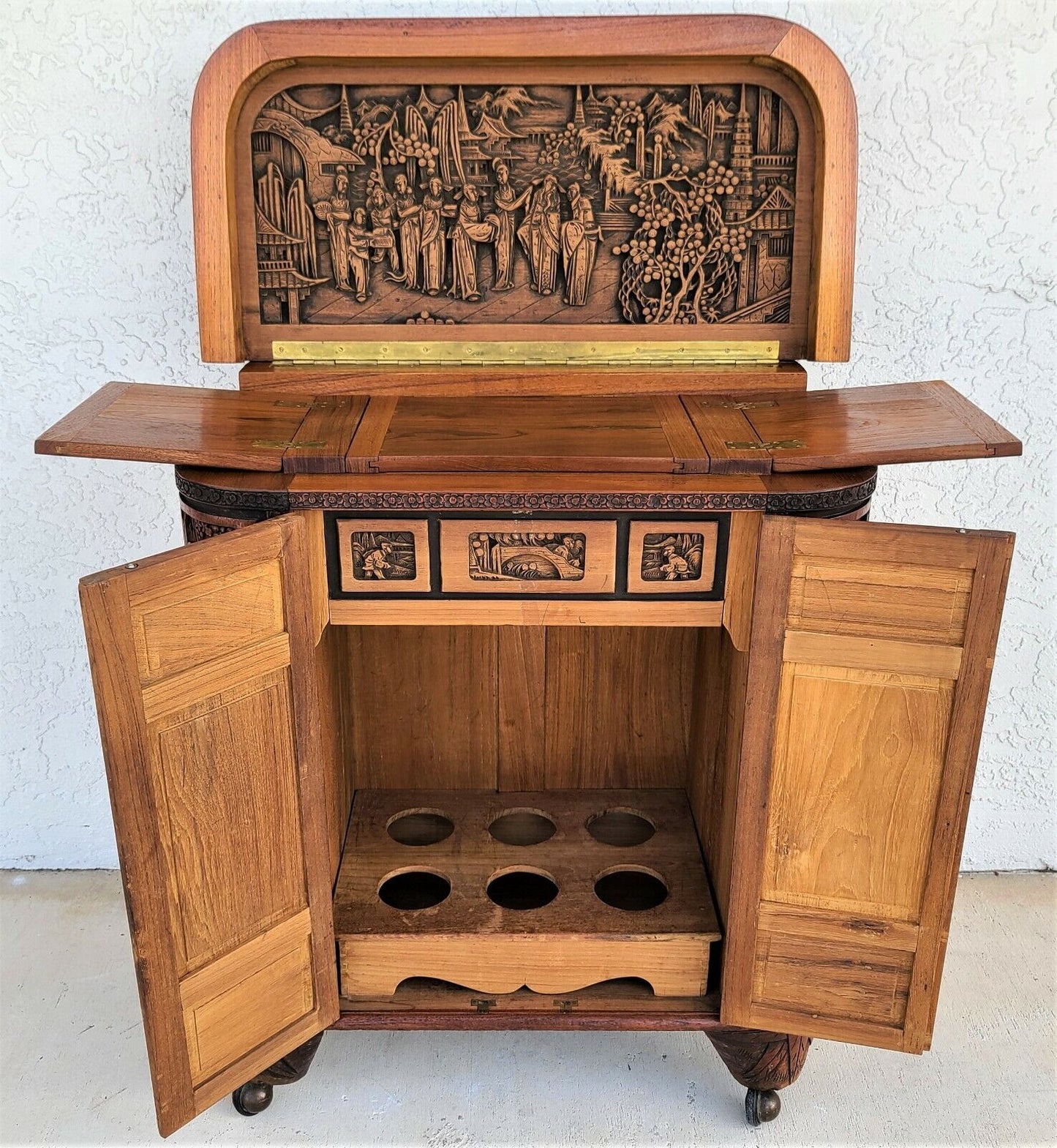 Camphor Wood Dry Bar Cabinet Mid Century Asian Chinoiserie