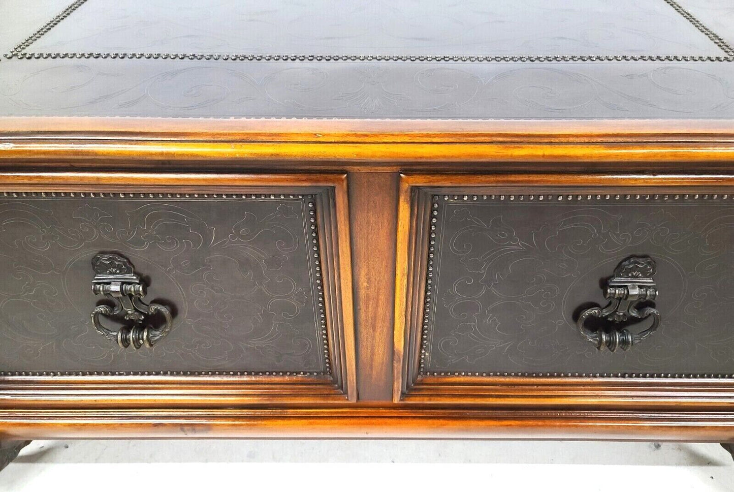 THEODORE ALEXANDER Armoury Collection Etched Brass Cocktail Table 50" x 40"