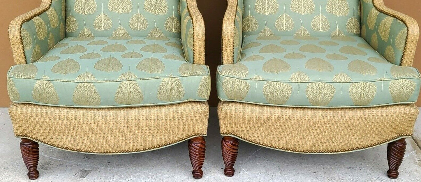 Pair of Substantial Chippendale Wingback Armchairs by HEKMAN WOODMARK