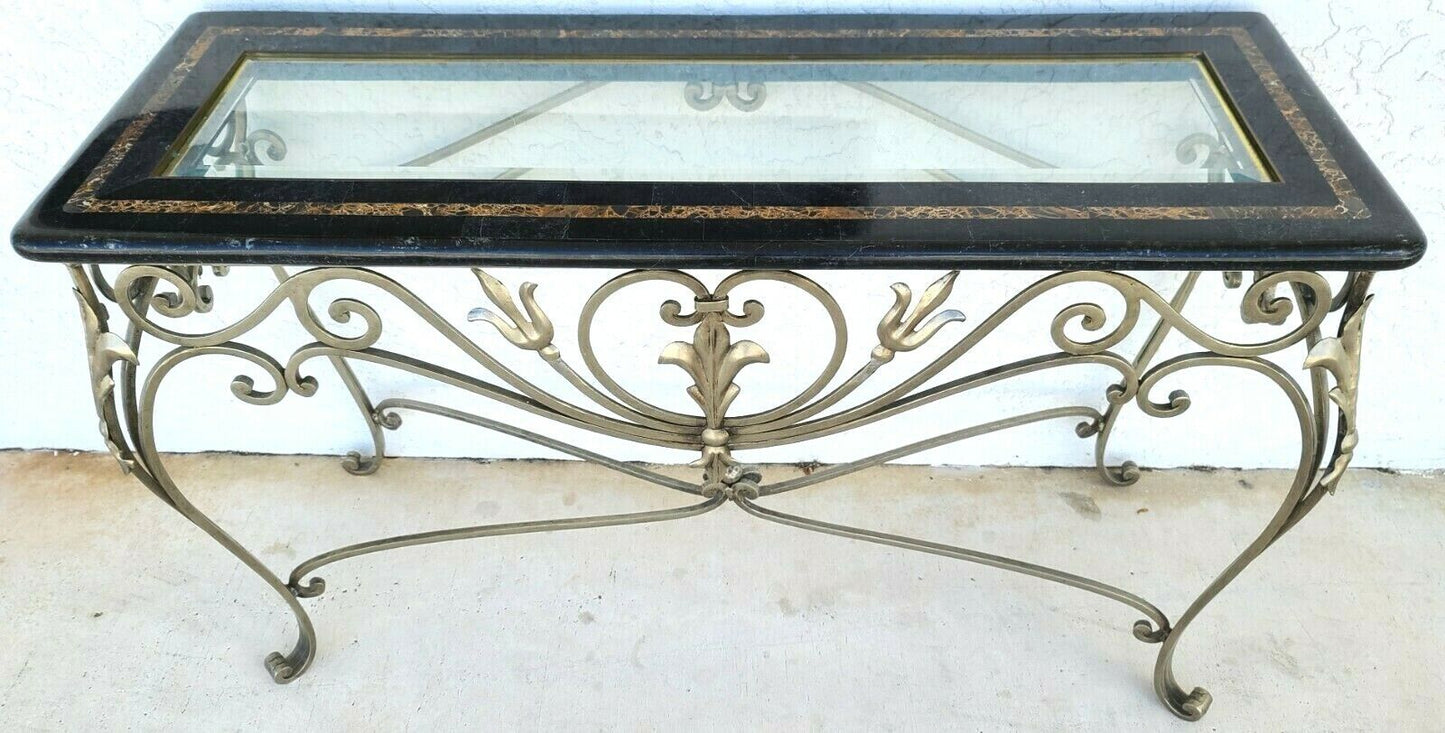 MAITLAND SMITH Tessellated Marble Brushed Steel Glass Console Sofa Table