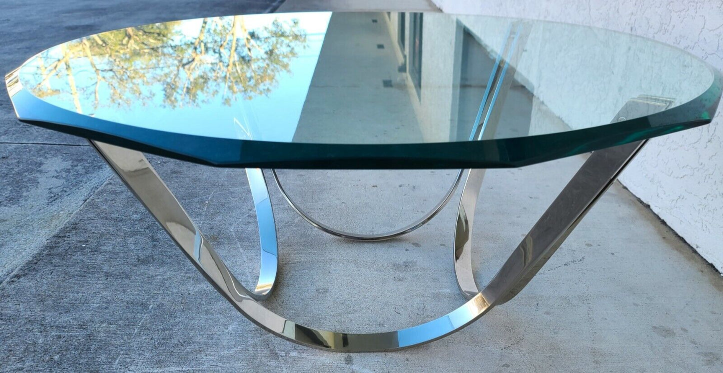 70's Roger Sprunger for Dunbar Chrome Glass Coffee Table