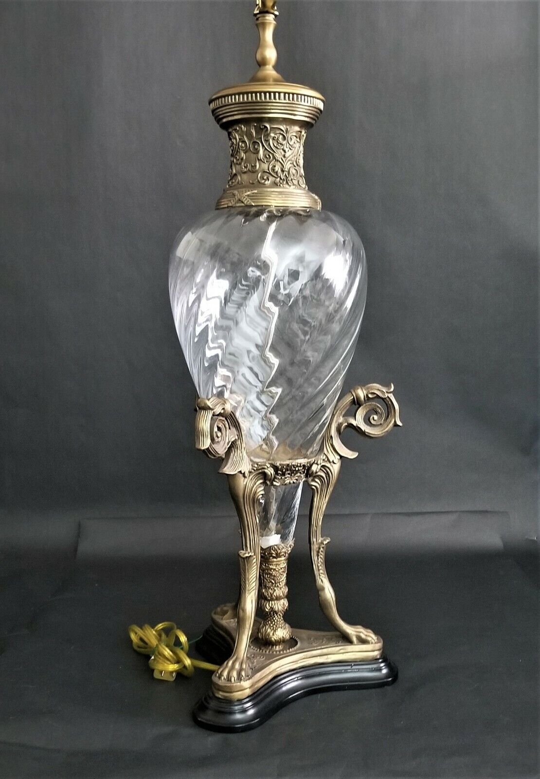 Tall Swirl Glass with Scroll & Paw Base Ornate Collar Table Lamp by CASTILIAN